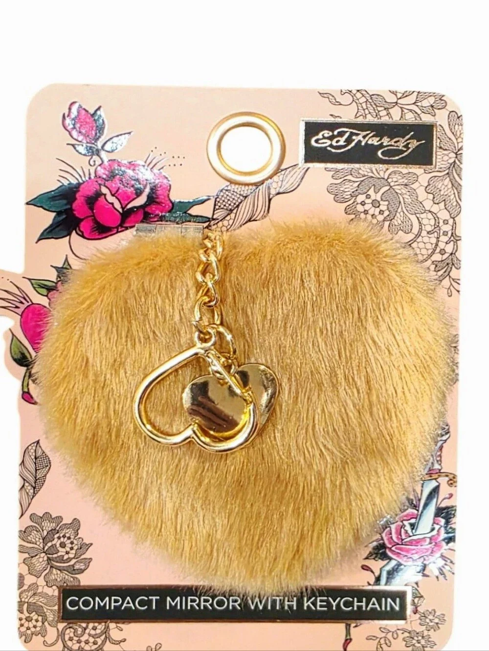 Ed Hardy Faux Fur Compact Mirror w/Keychain